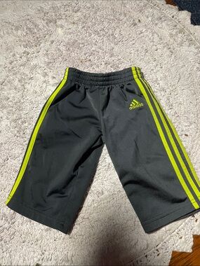 adidas Kids Black Joggers with Neon Green Stripes